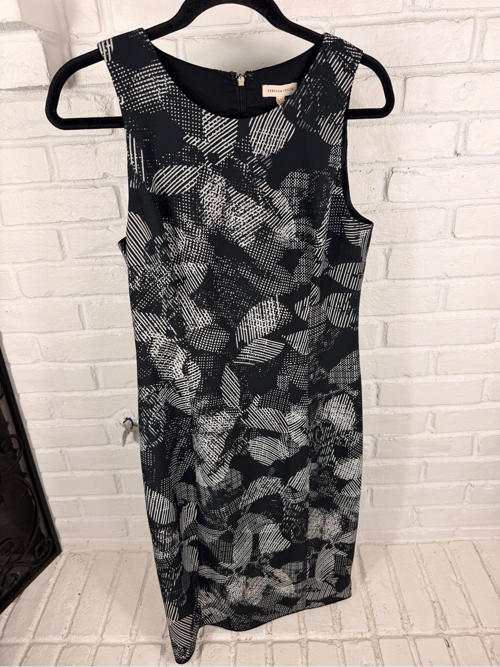Rebecca Taylor Black White Abstract‎ Sheath Career Dress Size 6